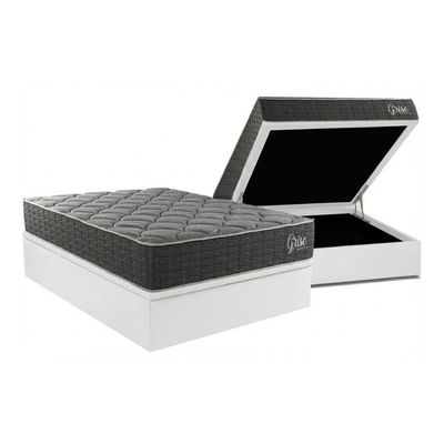 Cama Box Baú Casal + Colchão Ortopédico Kappesberg D40 Anatômico Grise + Base Crc Corano White