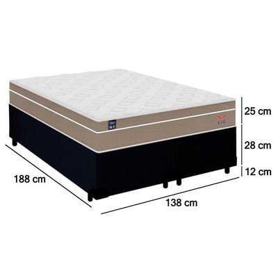 Cama Box Casal Bipartido Suede + Colchão Lis Molas Ensacadas Plumatex 138cm Cor:preto