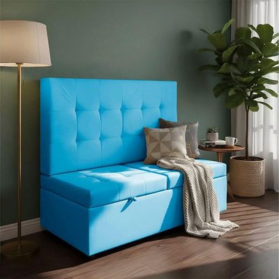 Canto Alemão Recamier Bau + Painel Madri 160cm Suede Azul Turquesa - Inova Decor