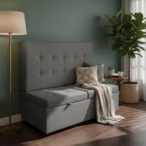 Canto Alemão Recamier Bau + Painel Madri 140cm Suede Cinza - Inova Decor