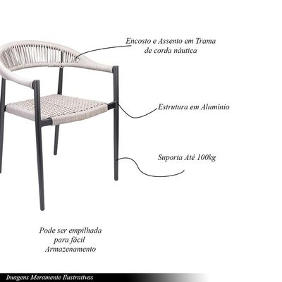 Kit 4 Cadeiras Área Externa de Alumínio Carmy com Corda Naútica Grafite/Amêndoa G56 - Gran Belo