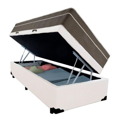 Cama Box Baú Solteiro Sintético + Colchão De Molas Ensacadas - - 88cm Branco