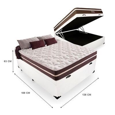 Cama Box Baú Casal 138 Tecido Sintético Branco Com Colchão Little Angel Mola Superlastic