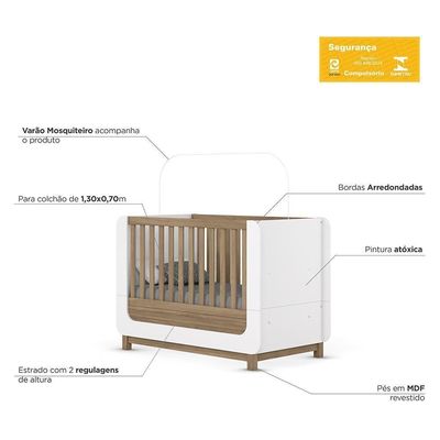 Berço Americano Mini Cama Aconchego Branco-jequitibá Com Colchão Supreme - Móveis Henn