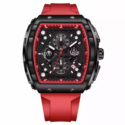 Relógios Masculino Lige 89148 Quadrado Esportivo Vermelho