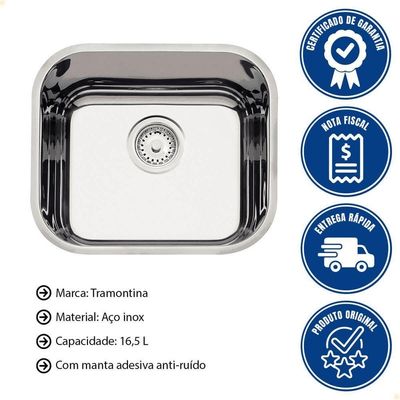 Cuba Tramontina Lavínia 40 Bl Perfecta Em Aço Inox Polido 40x34 Cm Com Válvula 94050407