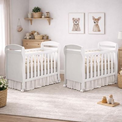 Kit Gêmeos Berço Mini Cama Danny Branco Brilho Com Colchões Baby Physical - Reller Móveis Branco Brilho