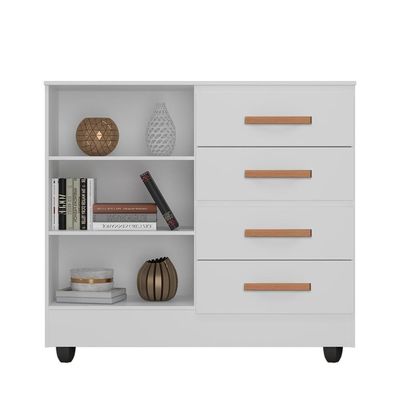 Comoda Lite 4 Gavetas 2 Portas Branco Brilho - Móveis Leão