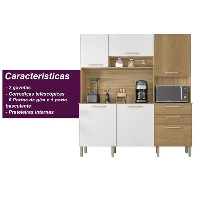 Armario De Cozinha Compacta 6 Portas 2 Gavetas Italia - Freijó/supremo/ripado