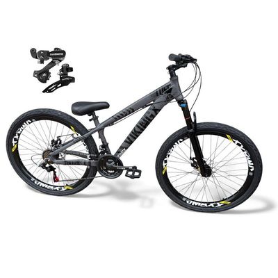 Bicicleta aro26 Vikingx Tuff Câmbios Shimano 21v Freeride FreioDisco aroVmaxx Pneu Flame CinzaPreto