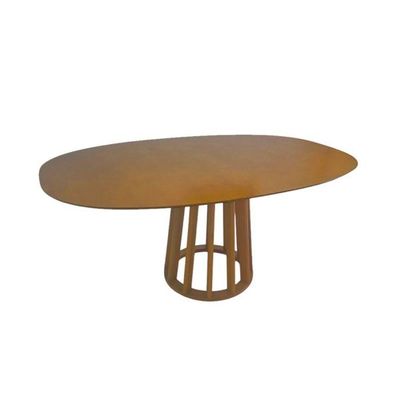 Mesa De Jantar Redonda Em Madeira 160x100cm Base Cone Palito Cerejeira