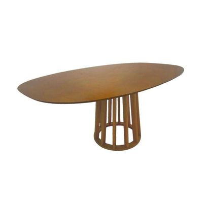Mesa De Jantar Redonda Em Madeira 160x100cm Base Cone Palito Cerejeira