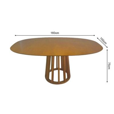 Mesa De Jantar Redonda Em Madeira 160x100cm Base Cone Palito Cerejeira