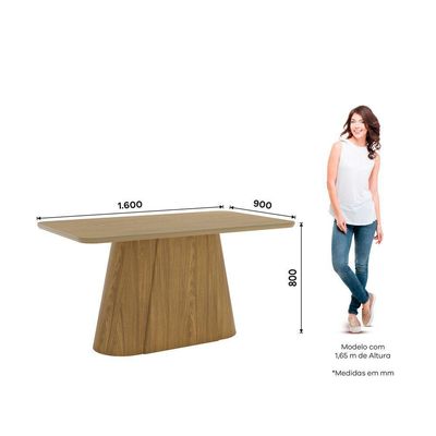 Mesa Olívia 6 Lug Tampo 160cm C Vidro Canto Arredondado Nature