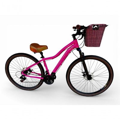 Bicicleta Aro 29 Feminina Absolute Hera Retrô Vintage 21v Confortável Cesta Selim 2 Molas - Rosa Tam 17