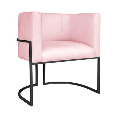 Kit Divã Luna 160cm Lado Esquerdo E 01 Poltrona Base De Ferro Preto Suede Rosa Bebê