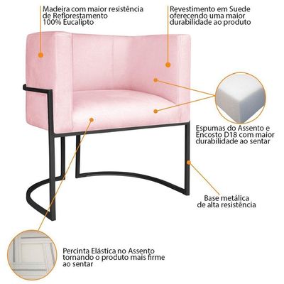 Kit Divã Luna 160cm Lado Esquerdo E 01 Poltrona Base De Ferro Preto Suede Rosa Bebê