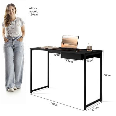 Escrivaninha Com Gaveta Mia 110 X 45 Klm Store Preto-Preto