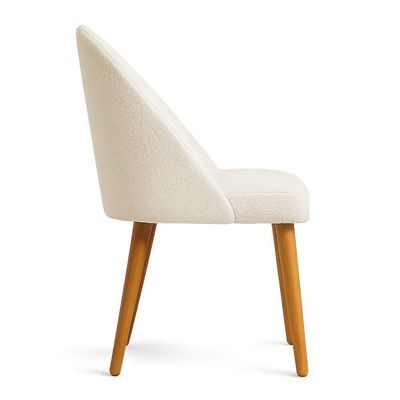 Kit 02 Cadeiras Poltrona De Jantar Estofada Luna Boucle Bege Pés Palito Castanho - Pallazio