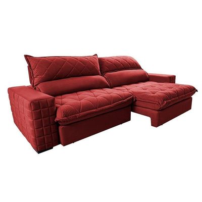 Sofá Retrátil E Reclinável 2,55m Molas Ensacadas Cama Inbox Elegance Com Thermogel Velusoft Vermelho