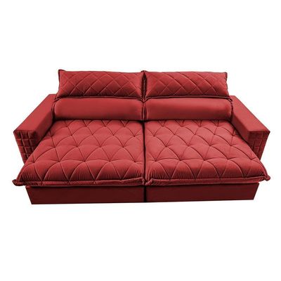 Sofá Retrátil E Reclinável 2,55m Molas Ensacadas Cama Inbox Elegance Com Thermogel Velusoft Vermelho