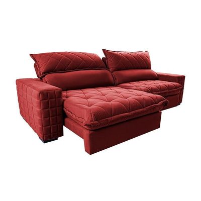 Sofá Retrátil E Reclinável 2,55m Molas Ensacadas Cama Inbox Elegance Com Thermogel Velusoft Vermelho