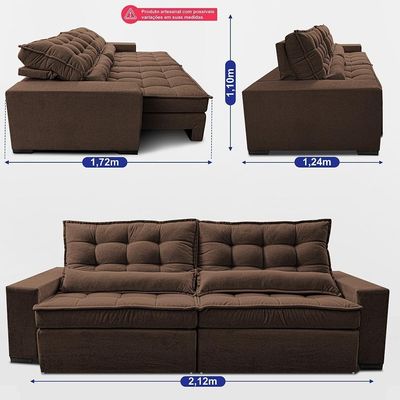 Sofá Retrátil E Reclinável 2,12m Molas Ensacadas Belle. Boucle Cama Inbox Marrom