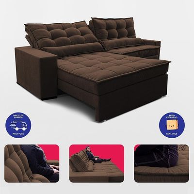 Sofá Retrátil E Reclinável 2,12m Molas Ensacadas Belle. Boucle Cama Inbox Marrom