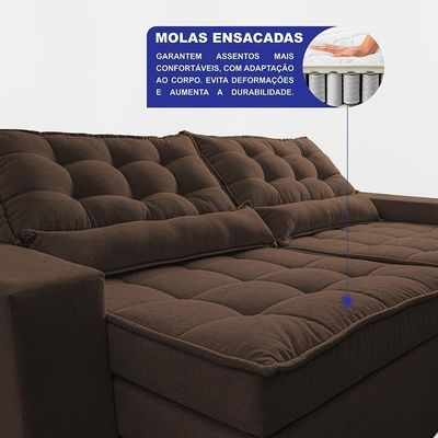Sofá Retrátil E Reclinável 2,12m Molas Ensacadas Belle. Boucle Cama Inbox Marrom