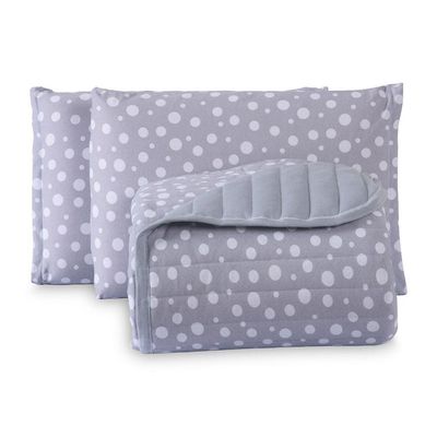 Kit Cobre Leito Colcha Polly King 3 Peças Malha 100% Algodão Estampa Bolinhas - Cinza