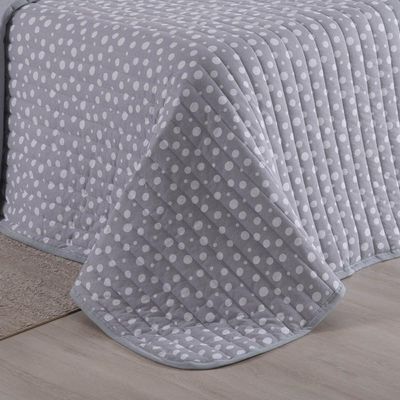 Kit Cobre Leito Colcha Polly King 3 Peças Malha 100% Algodão Estampa Bolinhas - Cinza