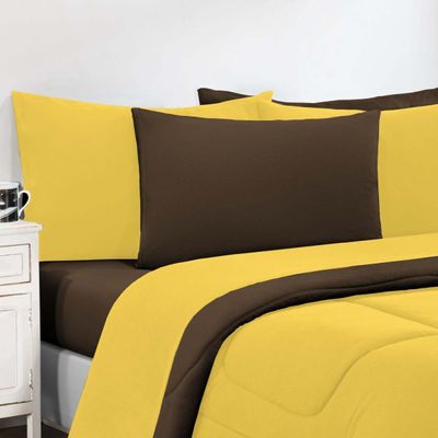 Kit Edredom Malha 100% Algodão Gran Moratta 3 Peças Casal - Amarelo/Marrom