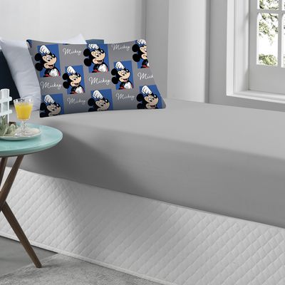 Jogo de Lençol KazzaVip Solteiro Malha 100% Algodão Play Disney Mickey Quadros 2 Peças Cinza