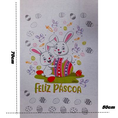 Pano De Prato Lomaer Sacaria Pascoa 50cmx70cm Estampado Coelho 0A Branco