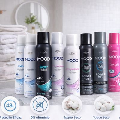 Kit 10 Desodorantes Antitranspirantes Mood 150ml 0% Alumínio Proteção 48h Uso Diário