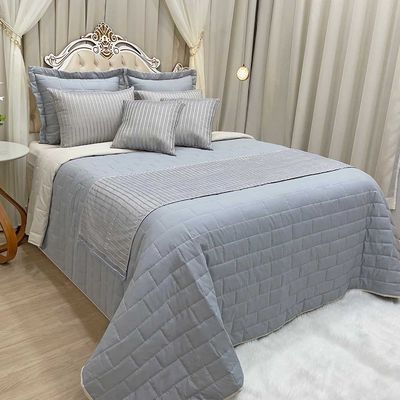 Kit Cobre Leito Colcha Luxo King 10 Peças MicroPercal 200 Fios Dupla Face Xale Brilhante - Cinza - 100% Poliéster