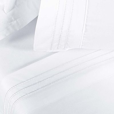 Jogo de Lençol Aria Solteiro 3 Peças MicroPercal 200 Fios Suave Detalhe Bordado - Branco Neve