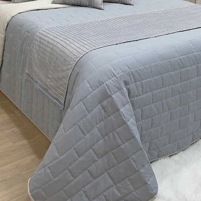 Kit Cobre Leito Colcha Luxo King 10 Peças MicroPercal 200 Fios Dupla Face Xale Brilhante - Cinza - 100% Poliéster