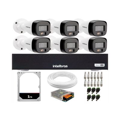 Kit 6 Câmeras VHD 1220 B Full Color Full HD 1080p + Gravador MHDX Multi Hd 8 Canais + HD 1TB