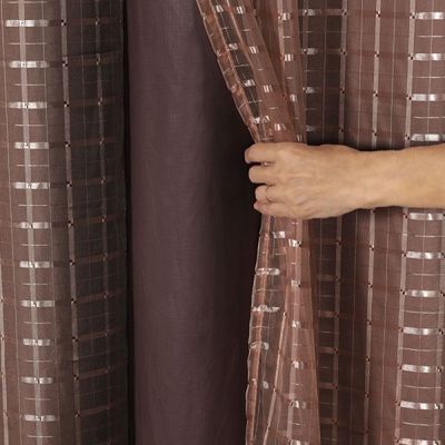 Cortina Blackout Pvc Com Tecido Voil Xadrez 2,80 M X 2,30 M - Marrom