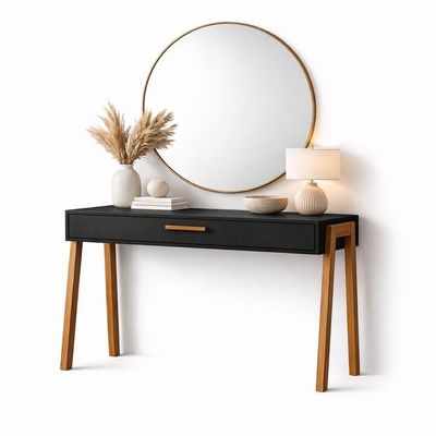 Mesa Escrivaninha Aparador Retangular Industrial 1 Gaveta Madeira 90CM Preto
