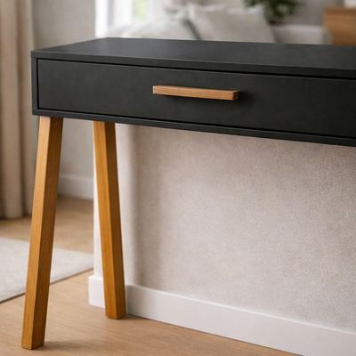 Mesa Escrivaninha Aparador Retangular Industrial 1 Gaveta Madeira 90CM Preto