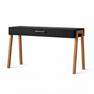 Mesa Escrivaninha Aparador Retangular Industrial 1 Gaveta Madeira 90CM Preto