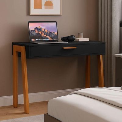 Mesa Escrivaninha Aparador Retangular Industrial 1 Gaveta Madeira 90CM Preto
