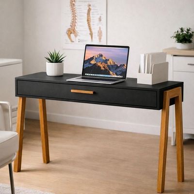 Mesa Escrivaninha Aparador Retangular Industrial 1 Gaveta Madeira 90CM Preto