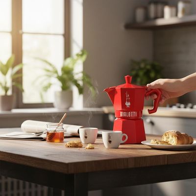 Cafeteira Italiana Bialetti Moka Express 3 Xícaras: Edição Exclusive Vermelha e Design Retrô