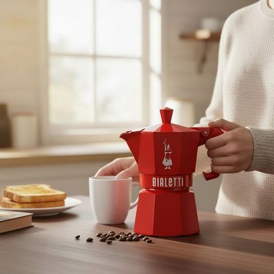 Cafeteira Italiana Bialetti Moka Express 3 Xícaras: Edição Exclusive Vermelha e Design Retrô