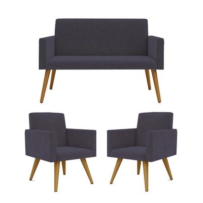 Kit Sofá Namoradeira + 2 Poltronas Sala Estar Balaqui Decor Cor:cinza