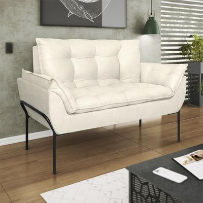 Poltrona Sofá Luxo Base Metal Preto Recepção Escritório Bege