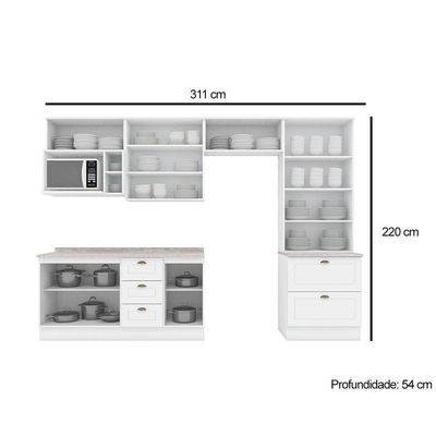 Kit Cozinha Modulada Completa Americana C5P53 9 Portas 5 Gavetas 100% MDF Branco